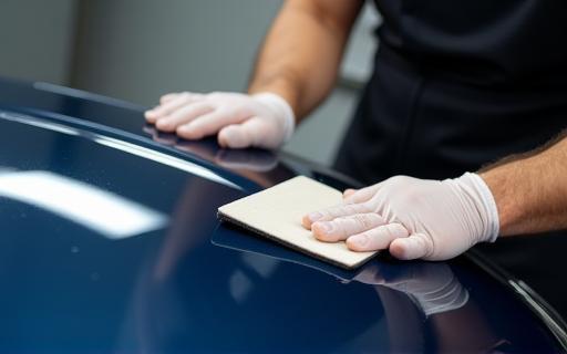 Applying a durable ceramic coating to a car's hood.