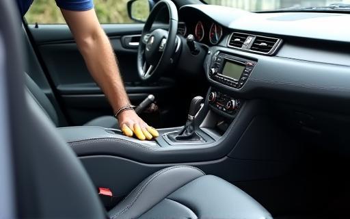 Car interior being deep cleaned.